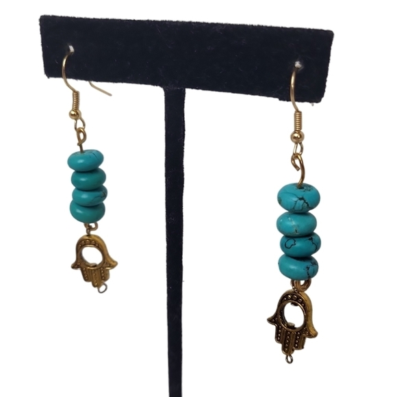 Handcrafted Cooper Stacked Turquoise Dangle Earrings - Picture 1 of 2